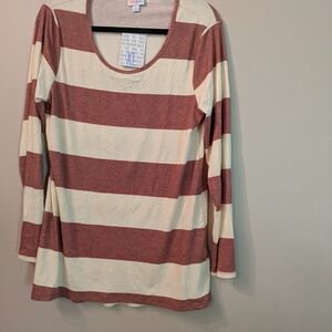 LuLaRoe Striped Long Sleeve Top - Cream and Brown